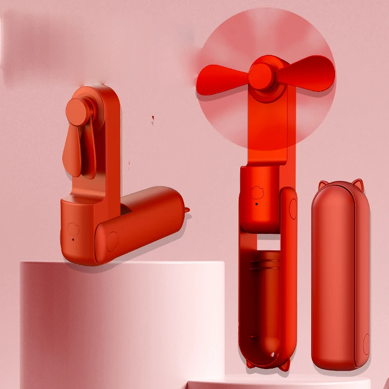 2022 Travel Handheld Mini 2 IN 1 Hand Fan Portable USB Rechargeable Small Pocket Fan Battery Operated Fan with Power Bank