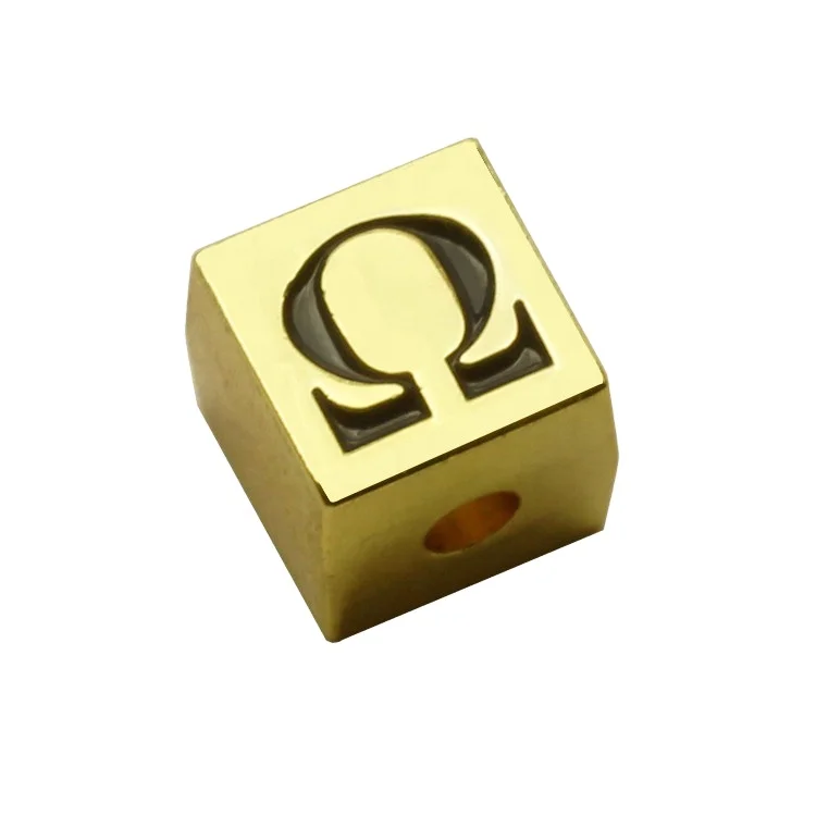 Factory Made Gold square Beads Accessories Black Enamel logo Charm Pendants for Men Bracelet