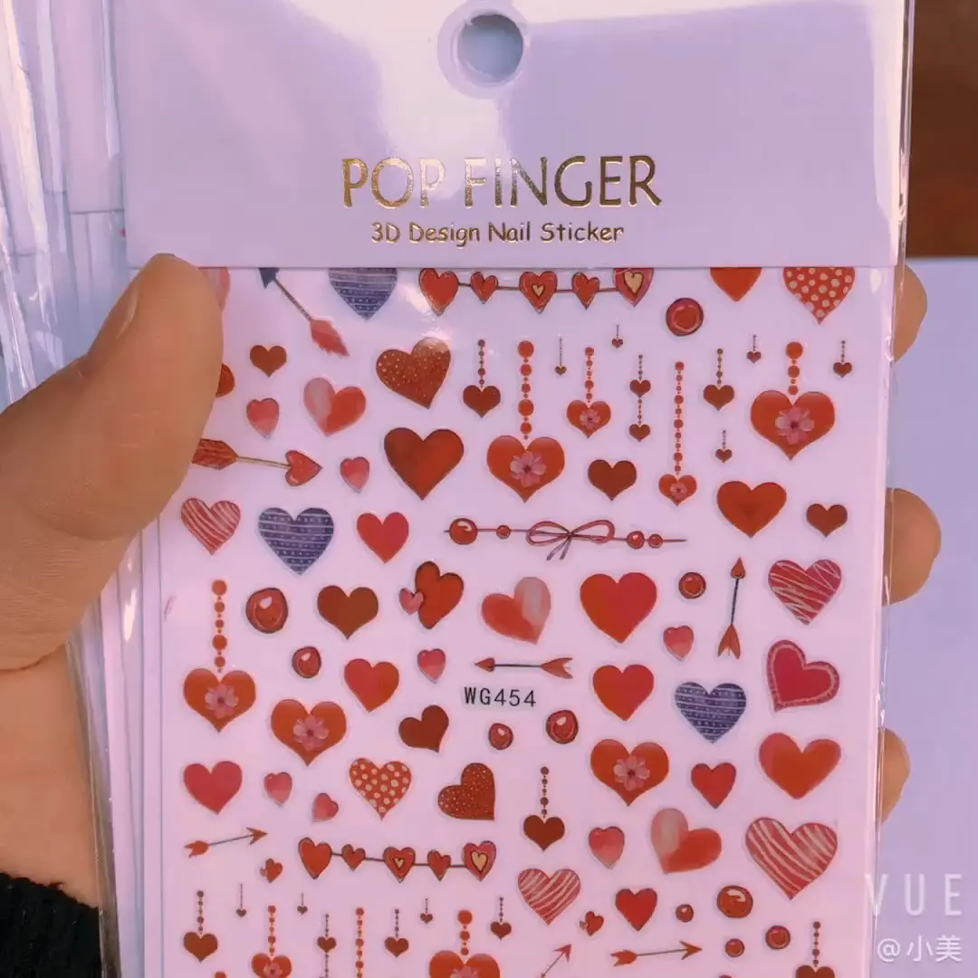 OMG 2022 5d valentine smile Red lips art Beautiful heart finger nail adhesive Polish stickers For Girls Diy
