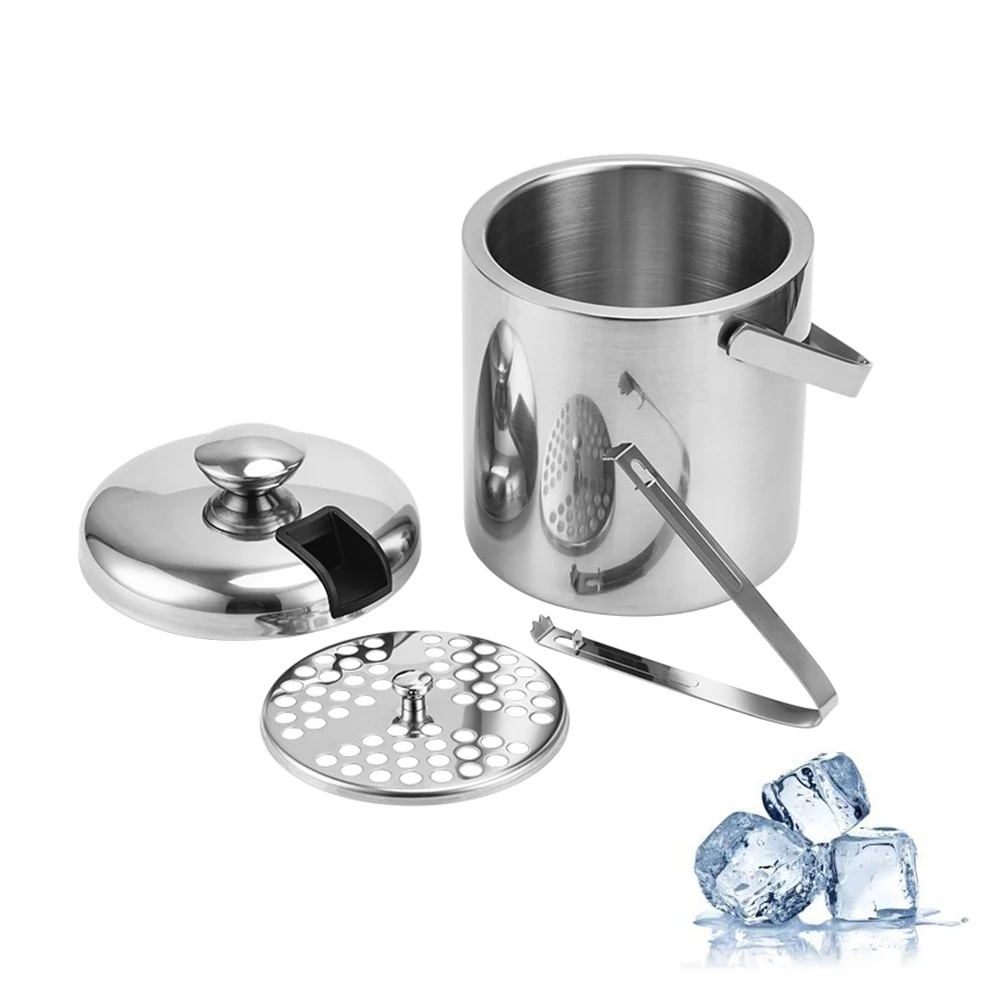Stainless Steel 3L Champagne Bucket Ice Bucket Double-Deck Ice Cube Container Champagne Cooler with Lid and Tongs
