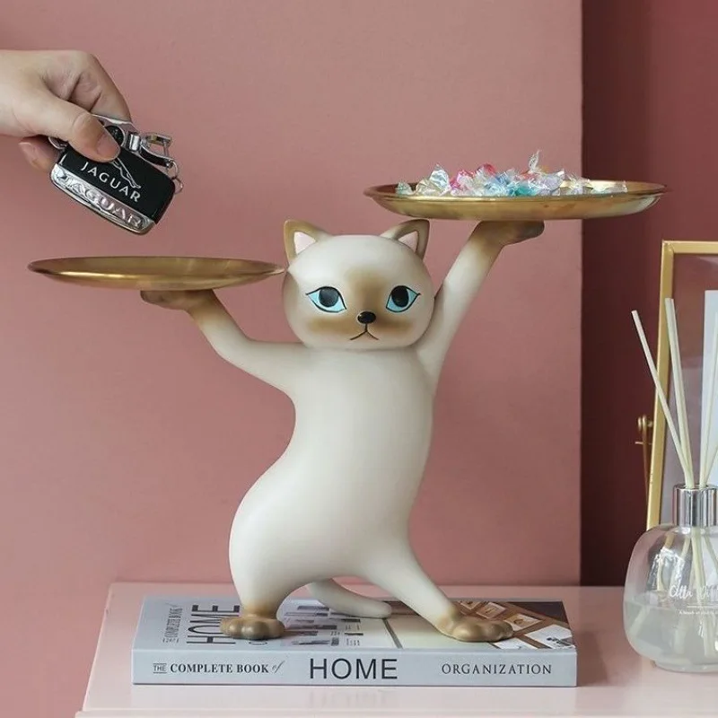 Key Storage Tray Ornaments Home Desktop Decoration Animal Cat Tray Storage Resin Crafts