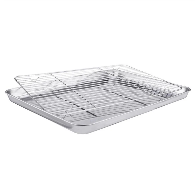 High quality stainless steel 304 food tray plate square serving tray with wire cooling shelf for hotel restaurant
