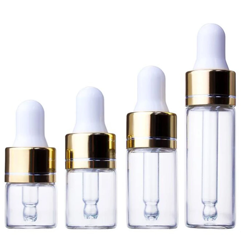 
1ml 2ml 3ml Glass Dropper Bottle Empty Sample Vial Glass Eye Dropper Liquid Perfume Essential Oil Bottles with Glass pipette 
