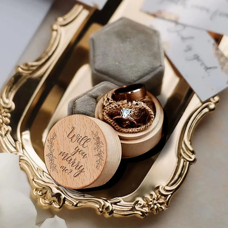 Rustic Vintage Wood Engagement Wedding Jewelry Storage Ring Box Wooden Ring Holder Wooden Packaging Box  for 2 Rings