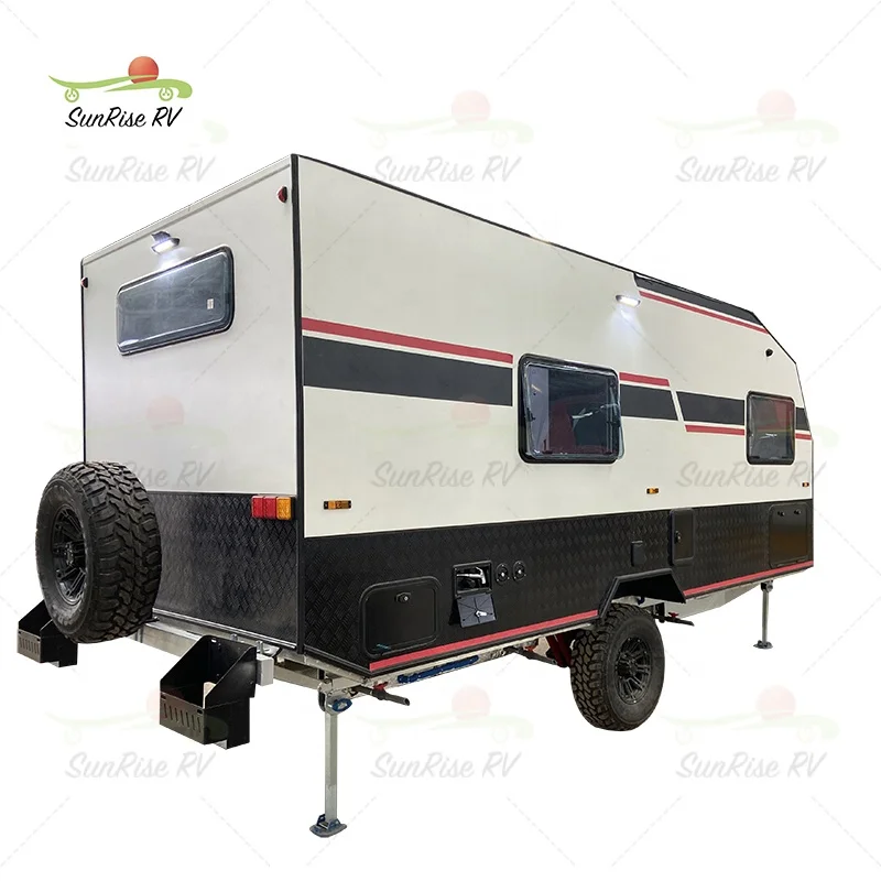 SUNRISE RV Direct Selling Toy Hauler Camper Luxury 4x4 RV Camper Trailer Standard Off Road Travel Caravan With Spare Tire