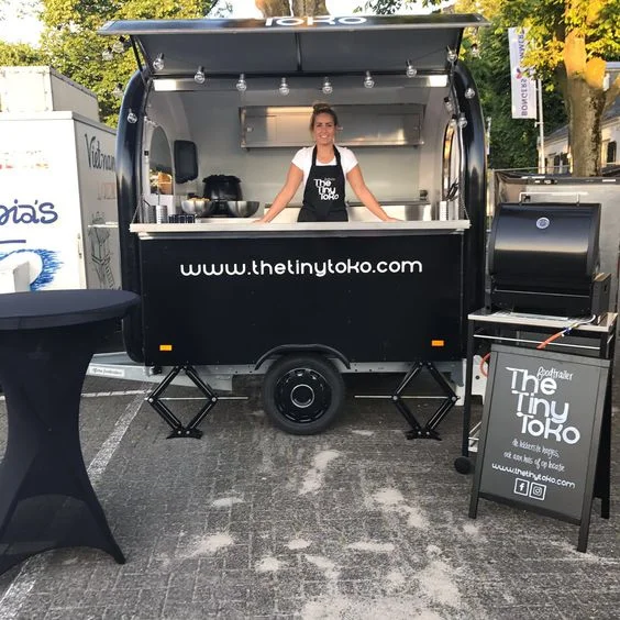 Small Food Trailer Black Snack Cart Mini Truck for Ice cream Pizza Coffee