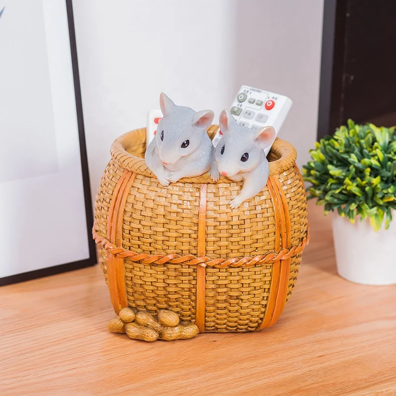 handmade crafts chinese style mouse statues office accessories pencil holder