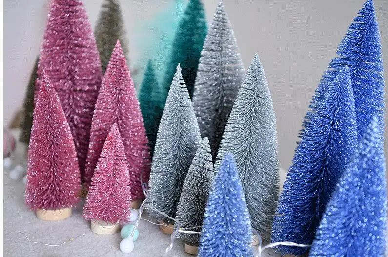 Christmas Mini Sisal Trees for Craft Bottle Brush Pine Trees for Christmas Village Artificial Snow Frost Trees