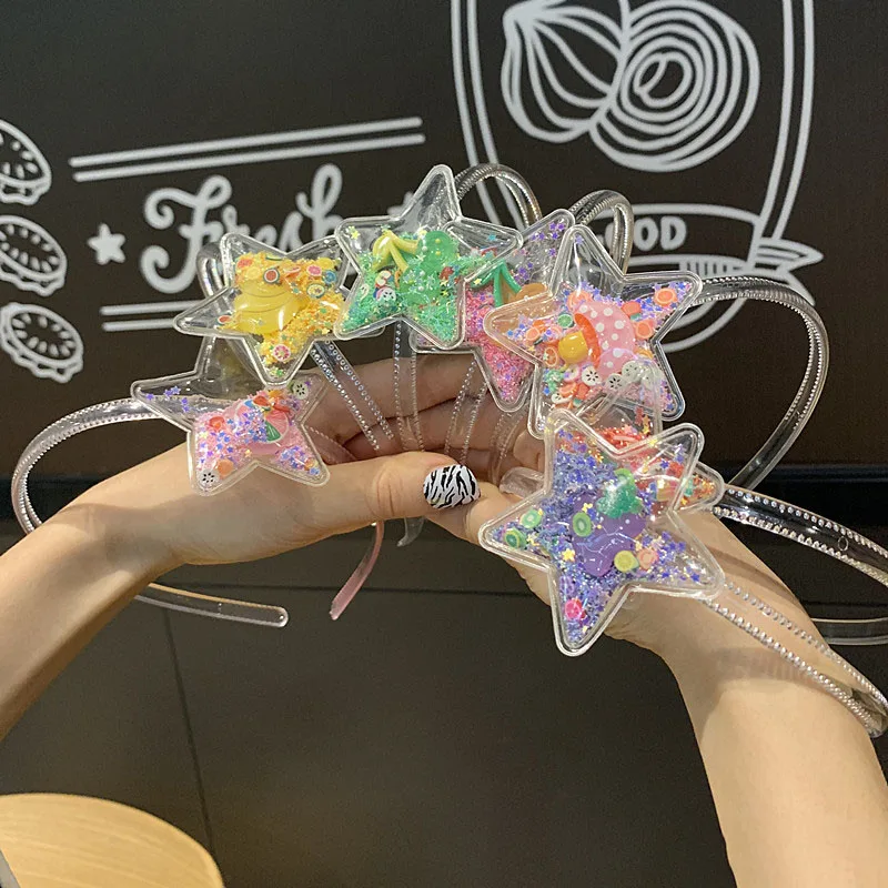 Korean Fresh Headband Bling Hair band Fruit sequins with teeth five-pointed star headband Girls hair accessories