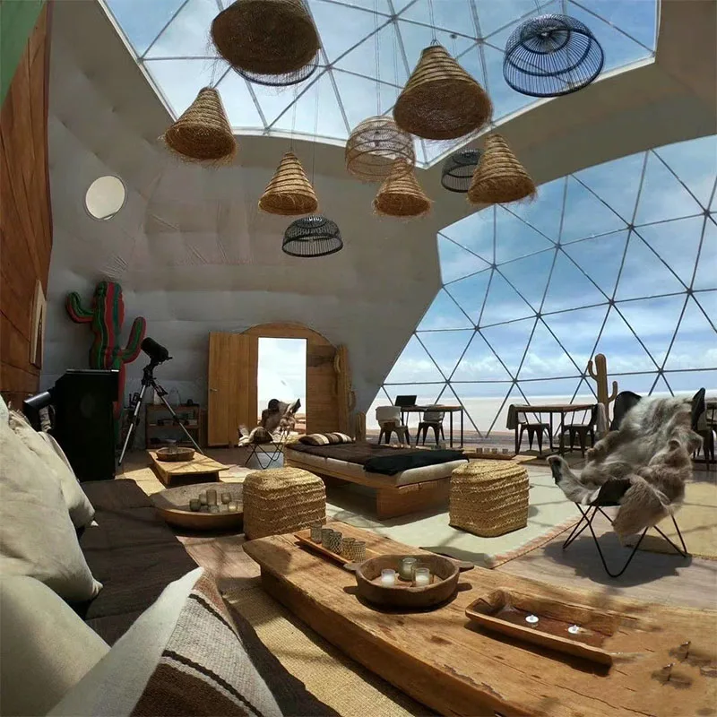 Fiberglass geodesic glass green prefab house dome tent transparent igloo tent geodesic dome tent