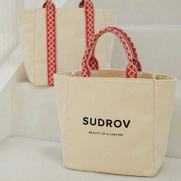 Korean Style Inside Pocket Plain Canvas Handbag Beach Shopping Tote Bag with Custom Printed Logo