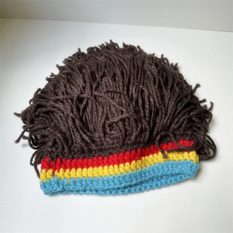 Wholesale Funny Wig Beard Hats Handmade Knitted Jamaican Rasta Beanie Hat with Dreadlocks Christmas Halloween for Men Women
