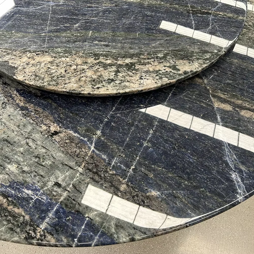Black Dark Grey Color Circular  Natural Stone Table Premium Quality Double-deck Dining Table Luxury Style Decoration