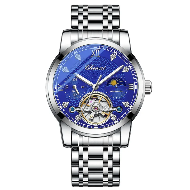 High Quality Stainless Steel Watch Logo CHENXI 8870 Hollow Flywheel Starry Sky Watch Luminous Original Mechanical Movement Watch