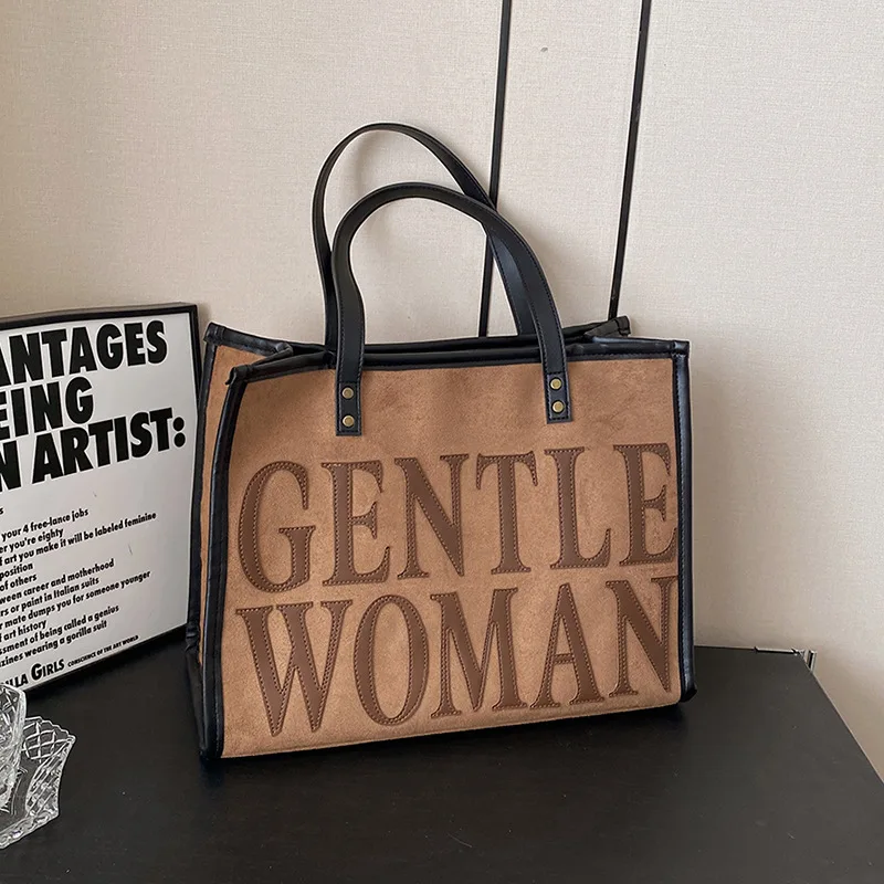 Good Quality Thai Gentle Woman Embossed Letter Suede Tote Bag