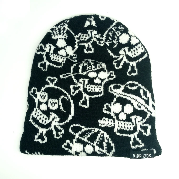 
Mens Custom Beanie Jacquard Skull Logo Beanie Hats Wholesale Plain Label Knitted Beanie 