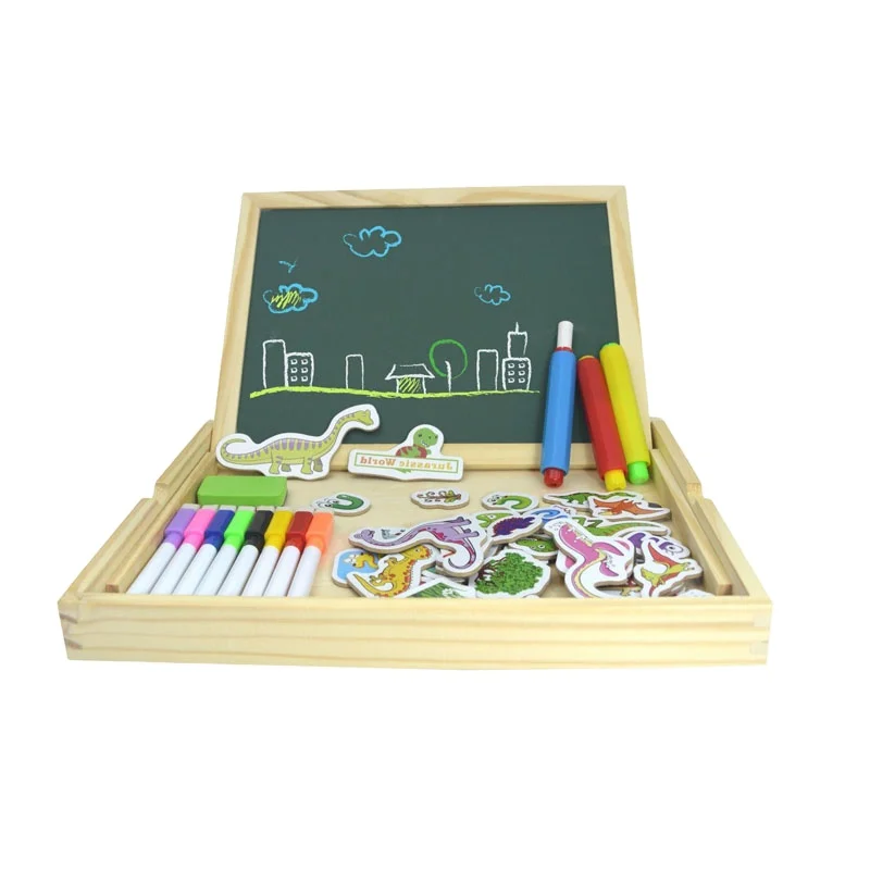 Educational double sided wooden magnetic drawing board toy for kids