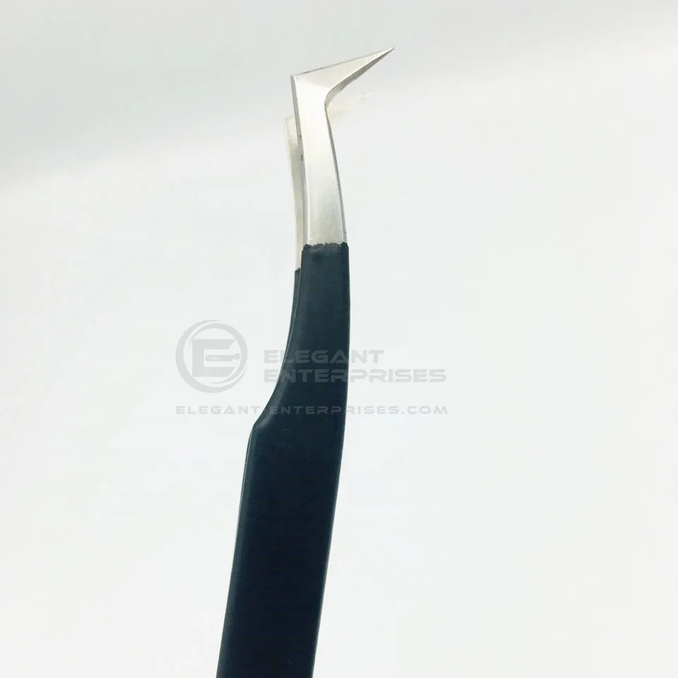 
Black Powder Coated Silver Tip Russian Volume L Type Tweezers/ Stainless Steel Eyelashes Extension Tweezers custom logo 