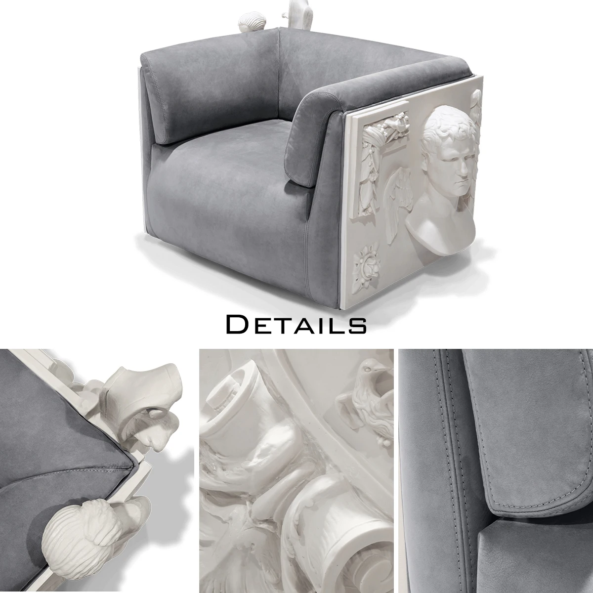 Versailles-Inspired Luxury Armchair - Fiberglass Molded, Velvet Upholstery, Stone-Finished Resin/Fiber