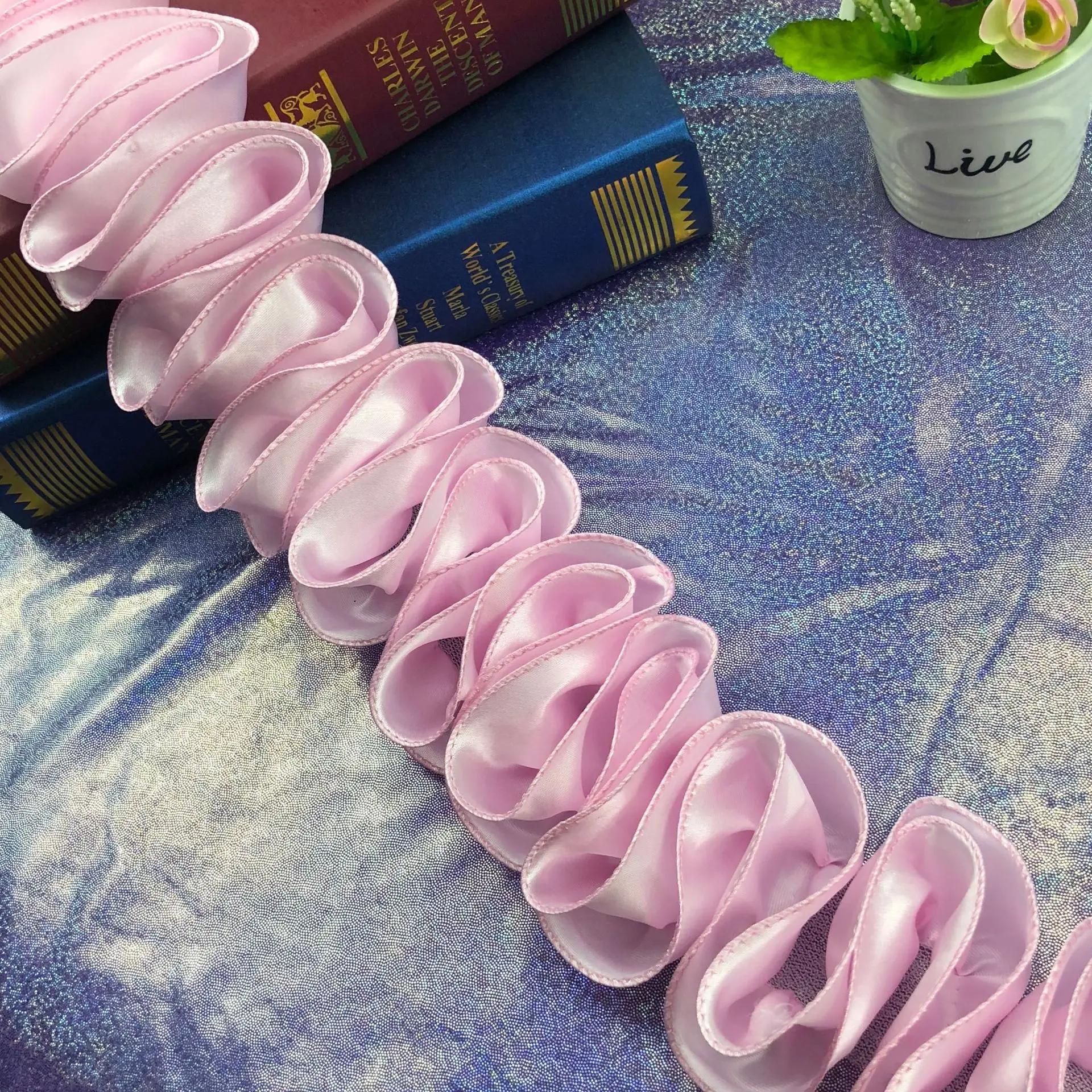 Factory flower lace trim dress trimmings satin waves fabric trim ribbon handmade baby headband flowers for clothing decoration