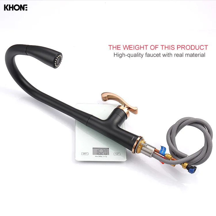 modern gold black kitchen mixer polished pull down kitchen sink faucet