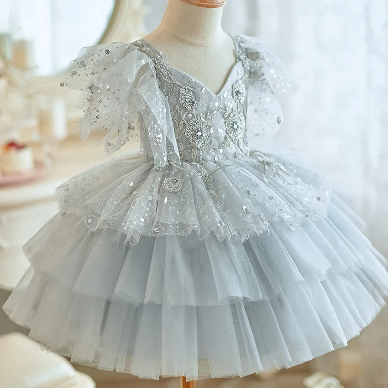 B02 new arrival infant toddler baby girls fly sleeve dresses princess birthday party clothing tutu ball gown dresses boutiques