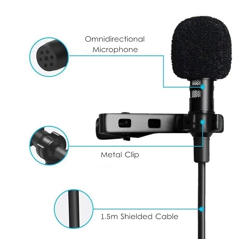 portable 3.5mm lapel microphone tie-clip condenser for smartphone computer professional video recording mini audio microphone