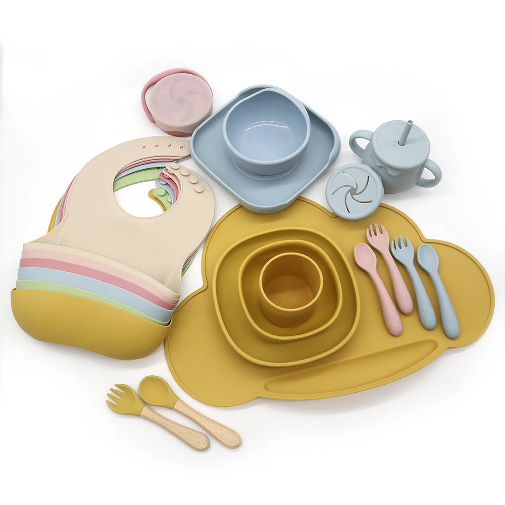 Food Grade Dishwasher Freezer Safe Infant Feeding Set Baby Tableware Suction Cup Bowls Plates Silicone Dishes