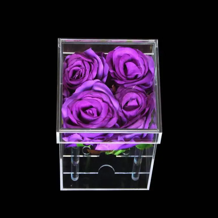 Popular Gift Box Acrylic Flower Box For 4 Roses Display Box