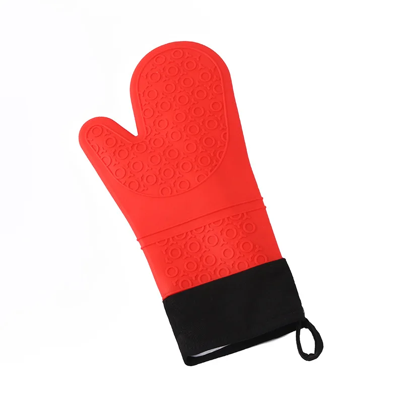Silicone thermal insulation gloves long thickened cotton gloves kitchen baking oven anti-scald insulation