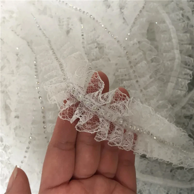 4 см широкий белый черный 3d Аппликация из бисера ленты плиссированное платье воротник кружева аппликация края для шитья Свадебный декор с бахромой