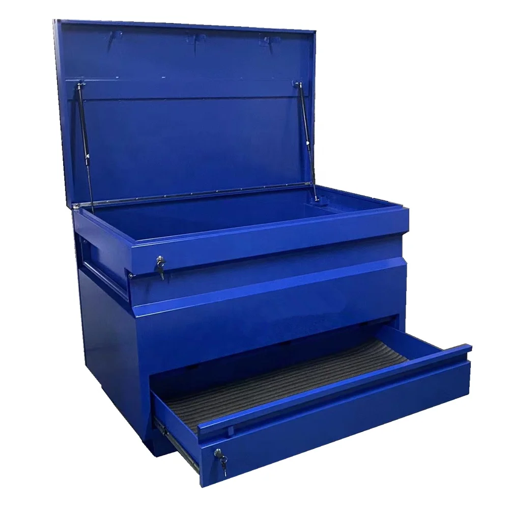 High Quality 1.5mm Galvanized Steel Job Box Waterproof Powder Coated Truck Tool Box with Drawer for Building Site Storage