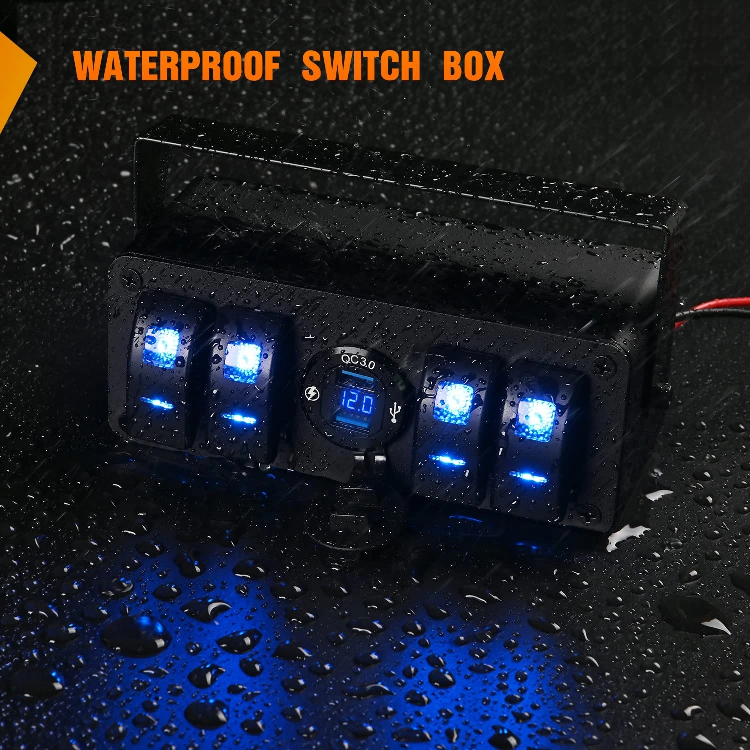 Rocker Switch Box 4 Gang 12V ON Off Switch 2 USB Car Socket Digital DC Voltmeter Waterproof Switch Panel Box for Boat RV Truck
