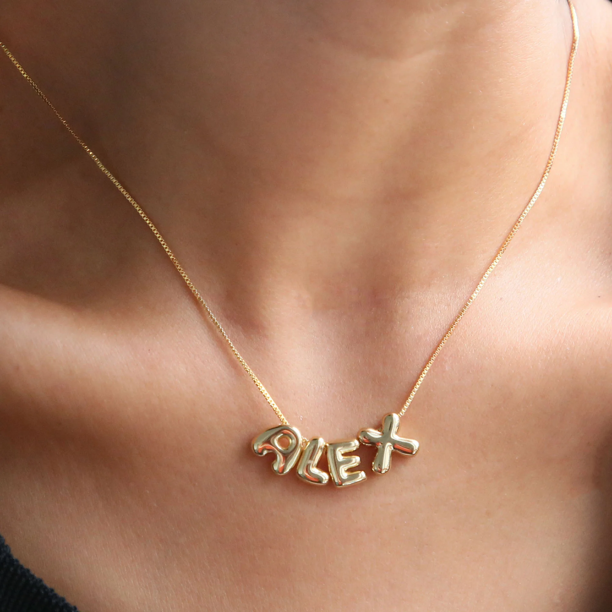 18k gold plated custom Brass jewelry A-Z 26 initial letter necklace bubble letter necklace personalized name necklace