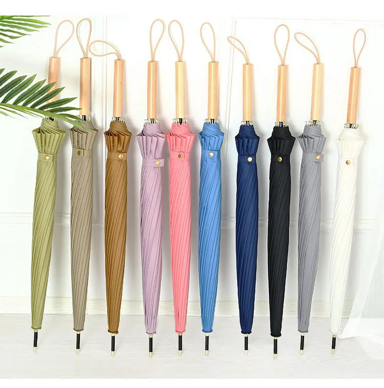 High quality custom logo straight handle slap-up umbrella carved golf umbrella wood handle umbrella with logo