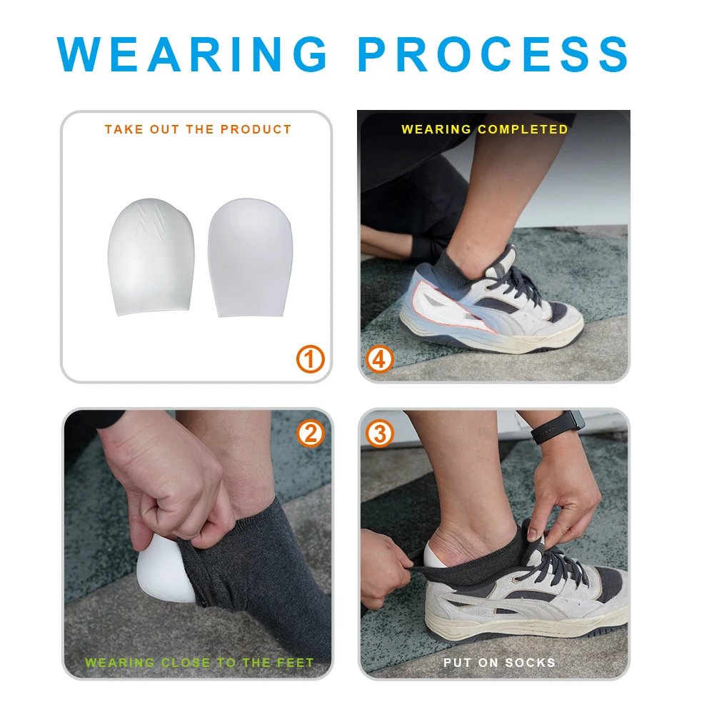 Factory Wholesale unisex U-shaped silicone heel pad shock-absorbing heel cup invisible heightening pad
