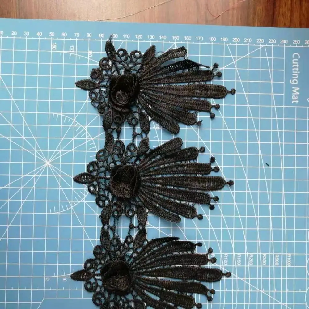 black embroidery trimming lace border handmade 3d flower guipure lace trim for cloth