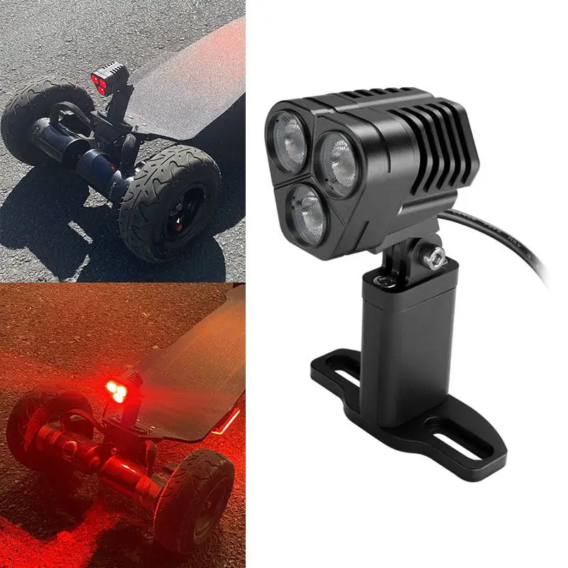 Custom aluminum E-skateboard CREE XHP50.2 5000 lumen white front headlight 600 lumen CREE XP-E2 red rear 12V~60V Combo Lights
