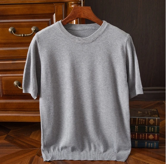Liu Ming Latest Products 2024 Korean Fashion Men Casual Knit O Neck Sweater Short Sleeve Tops T Shirts