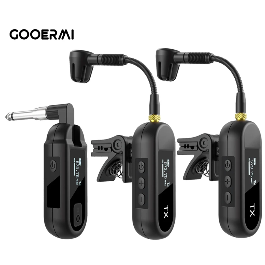 Gooermi M02A Wireless Saxophone Microphone System Clip-On musical Instrument Microphone Built-in Rechargeable Battery