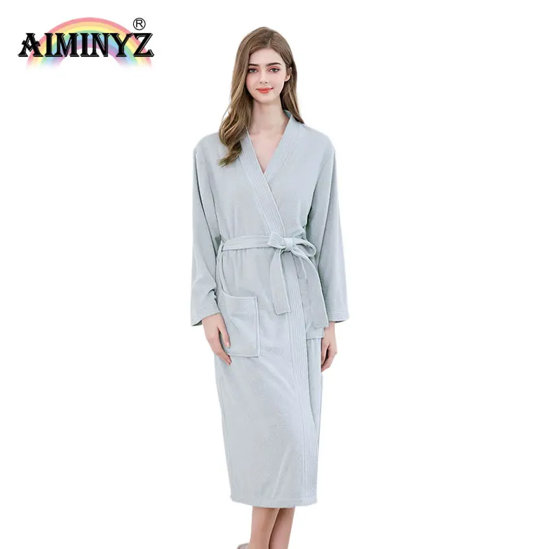 AIMINYZ New Product Fashion Luxury Custom Pure Color Robes Women And Men Homewear Long Sleeved Night Down Four Seasons For Hotel
