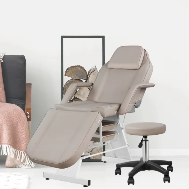 Gray Massage Table For Beauty Salon Spa Chair Tattoo Bed With Salon Stool