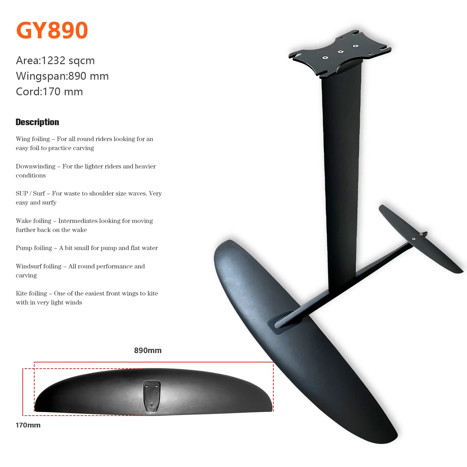 2024 New Kitesurfing Hydrofoil Carbon Fiber Kite Board Foil SUP Hydrofoil GY890  wind sail Surf Wing  For Men pump foiling