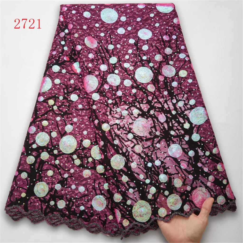 2721 African Lace Fabric Embroidery Sequins Velvet Lace Newest Nigerian Velvet Lace Fabric For Wedding Material Sewing
