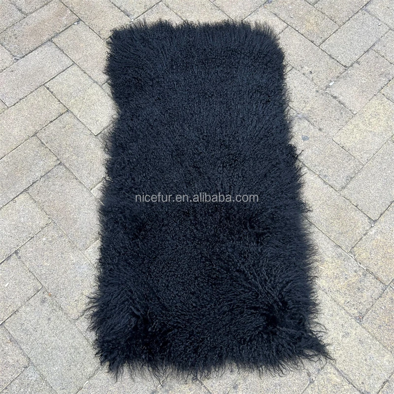 Rectangle Real Sheepskin Rug Lamb Fur Plate Curly Tibetan Mongolian Fur Pelt