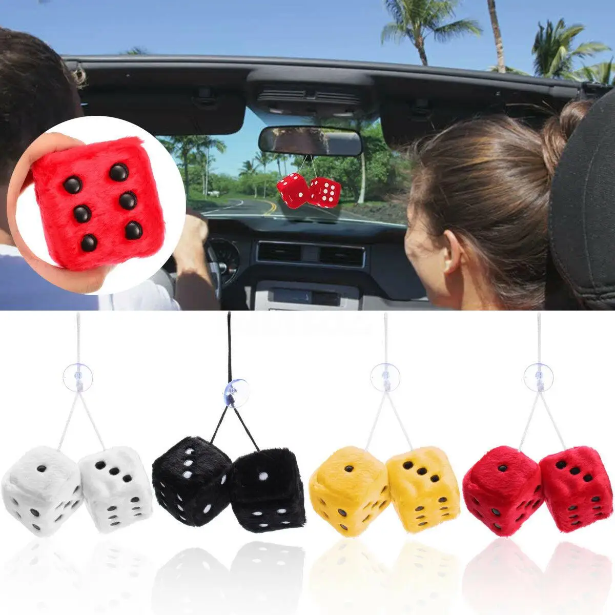 Car Pendant Colorful Plush Dice Craps Automobiles Rear View Mirror Charms Hanging Suspension Ornaments Desk Home Decoration
