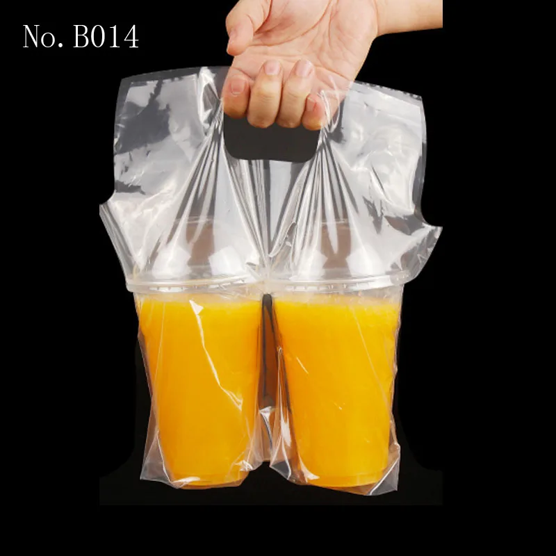 Plastic Cup Bag Take Out PP Bag Custom Package Pack Coffee Drink PE Double Cup Bag