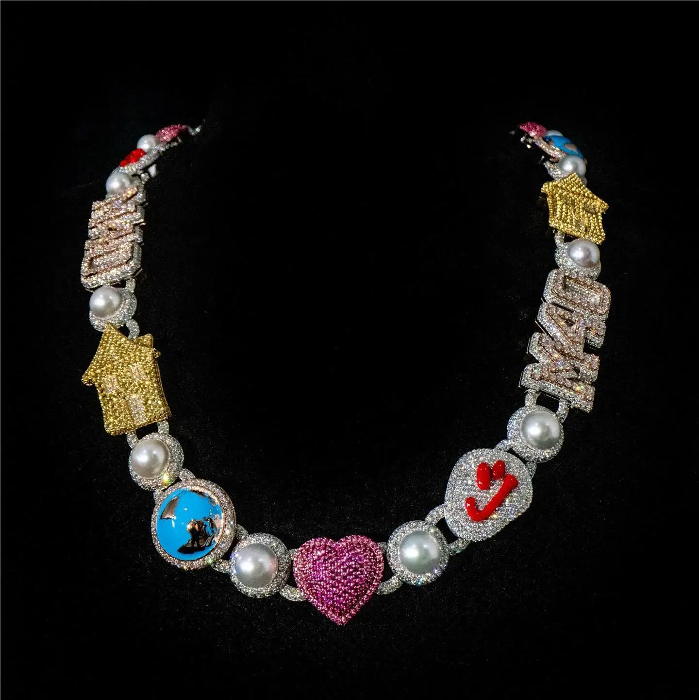 Personalized Custom Masterpiece 925 Sterling Silver VVS Moissanite Diamond Assorted Element Unique Link Chain Charm Necklace