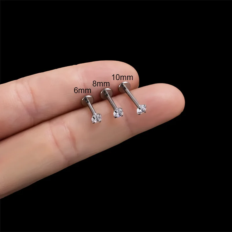 ASTM F136 Titanium Internally Cross Threaded Labret Stud Fine Ear Cartilage Piercing Body Jewelry