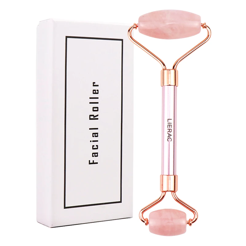 Оптовая продажа, антивозрастной Массажер для кожи лица и шеи, Цветочный ящик с металлической ручкой, роликовый массажер из розового кварца и нефрита